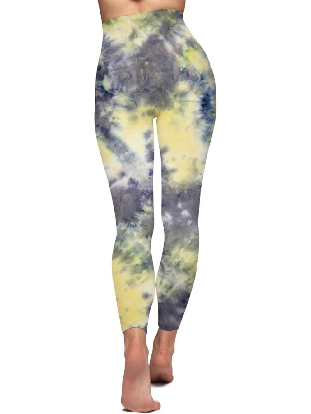 Women's Yellow Tie Dye Tummy Control Workout High Waisted Imported Yoga Leggings - Picture 2 of 5